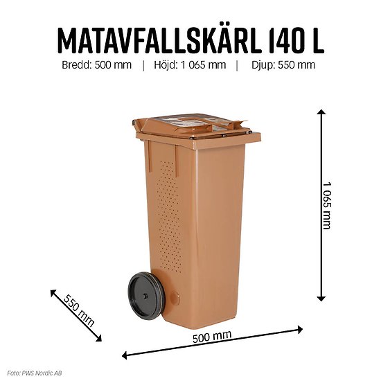 Brunt avfallskärl för matavfall, 140 liter.