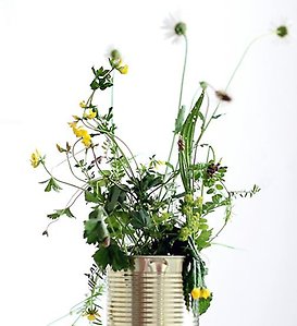 Vilda blommor i en konservburk.