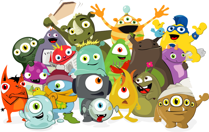 Illustration av alla Sopsamlarmonster tillsammans.