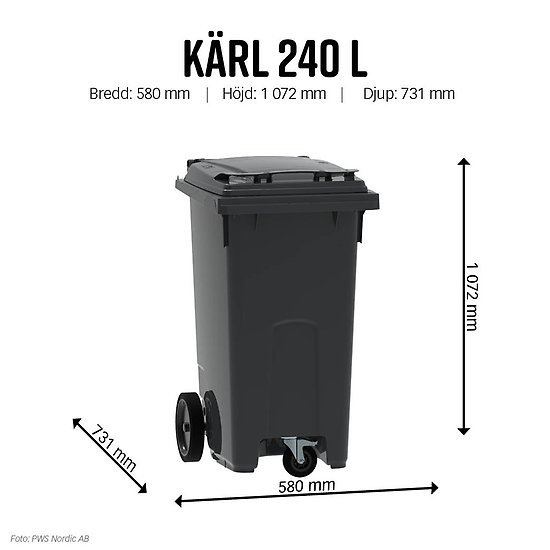 Grått avfallskärl, 240 liter.